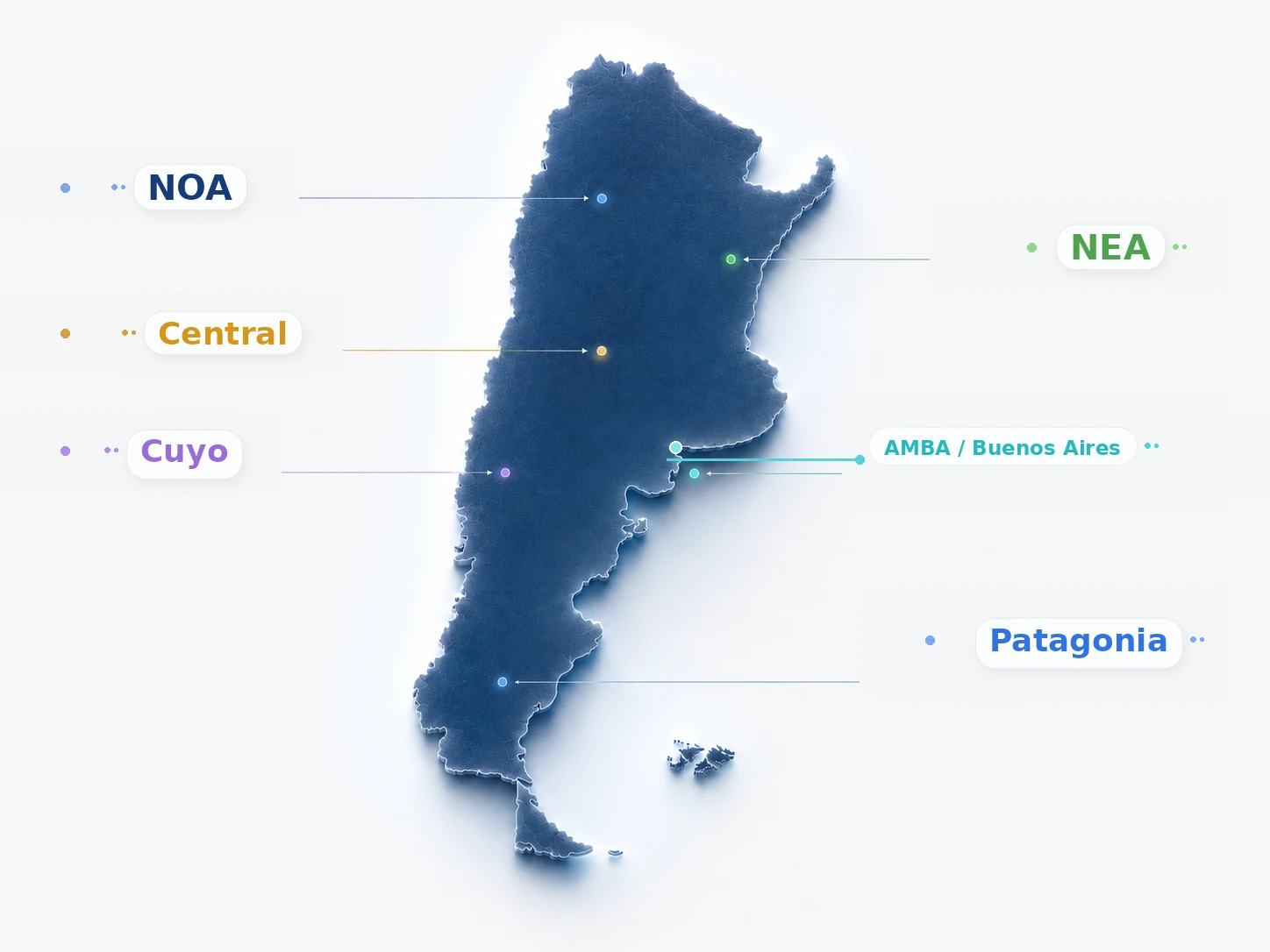 Map of Argentina showing Integraleg operational regions